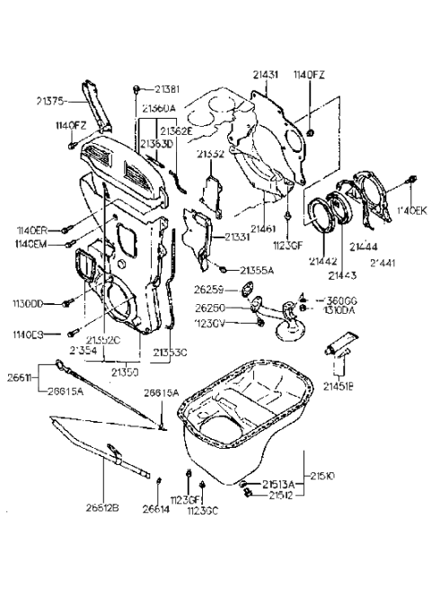 1997 Hyundai Sonata Belt Cover & Oil Pan Diagram 2