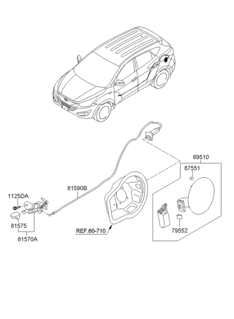 2010 Hyundai Tucson Fuel Filler Door Assembly Diagram for 69510-2S000