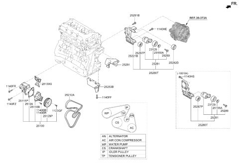 2013 Hyundai Tucson Ribbed V-Belt Diagram for 25212-2G710