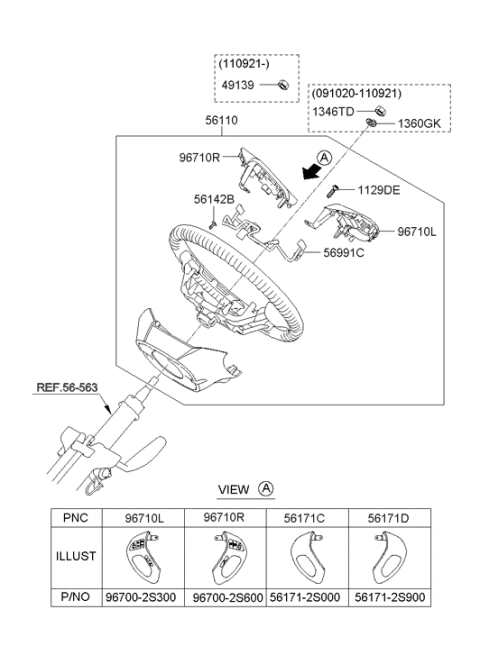 2010 Hyundai Tucson Left Steering Remote Control Switch Assembly Diagram for 96700-2S300-SAS