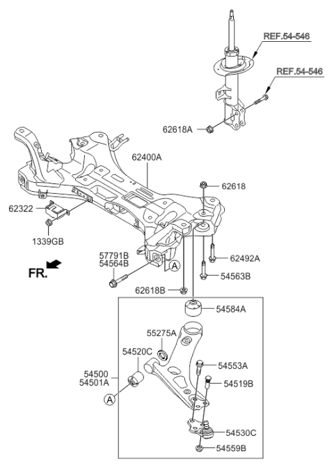2010 Hyundai Tucson Front Lower Arm Complete Left Hand Diagram for 54500-2S100