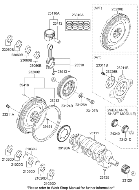 2010 Hyundai Tucson Connecting Rod Bearing Pair Set Diagram for 23060-2G141