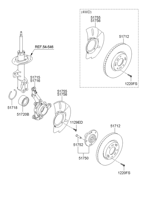 2010 Hyundai Tucson Front Brake Disc Dust Cover Left Hand Diagram for 51755-2S000
