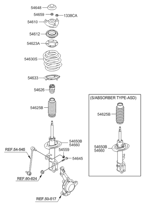 2010 Hyundai Tucson Front Strut Assembly Right Diagram for 54661-2S100