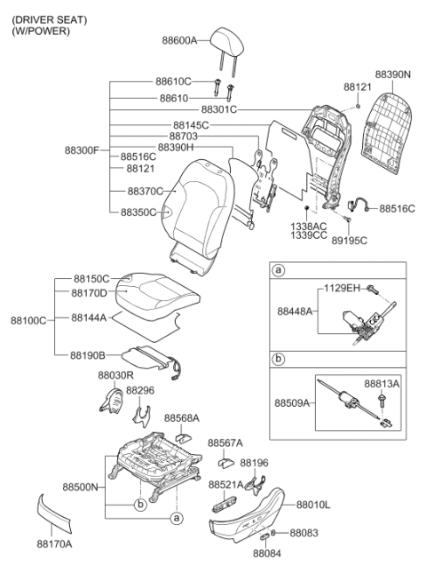 2010 Hyundai Tucson Front Driver Seat Cushion Assembly Diagram for 88103-2S041-TMG