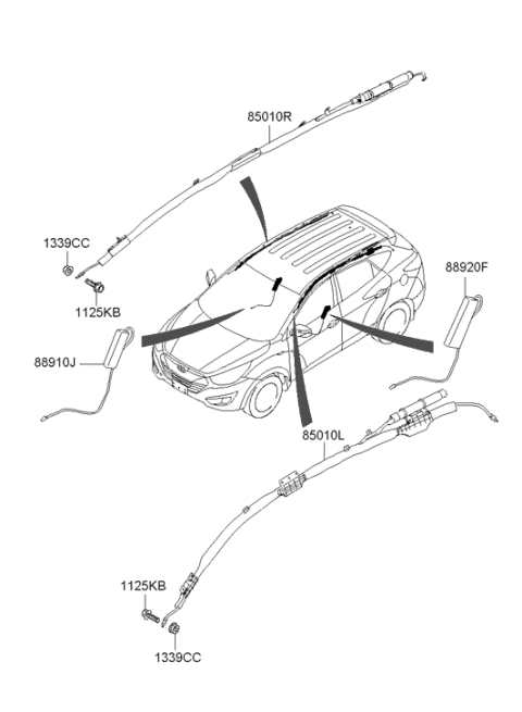 2010 Hyundai Tucson Left Hand Curtain Air Bag Module Diagram for 85010-2S500