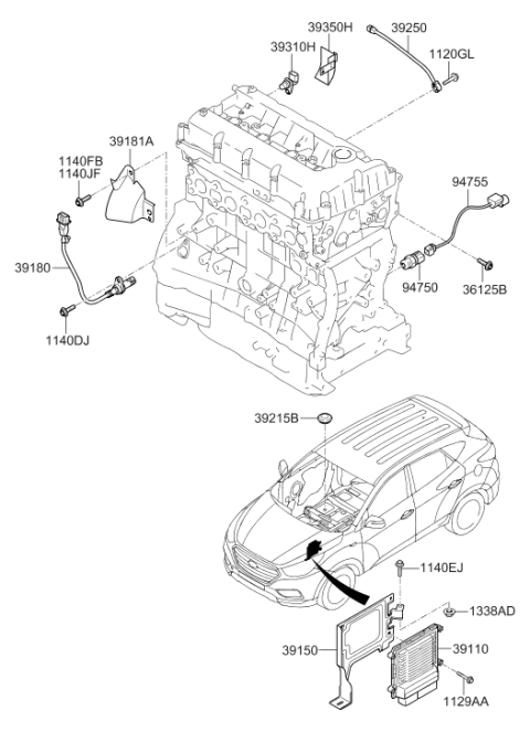 2009 Hyundai Tucson Engine Control Module Unit Diagram for 39116-2G803