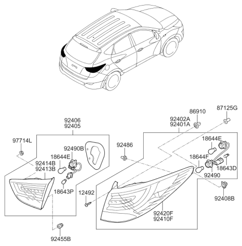 2009 Hyundai Tucson Rear Combination Bulb Holder Diagram for 92480-2S050