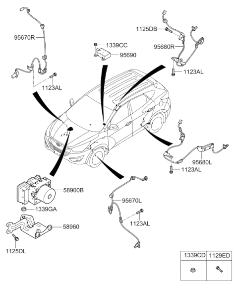 2013 Hyundai Tucson Yaw Rate Sensor Assembly Diagram for 95690-2P000
