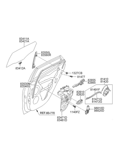 2009 Hyundai Tucson Run-Rear Door Window Glass,LH Diagram for 83530-2S000