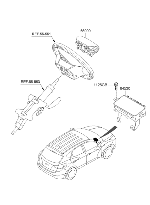 2009 Hyundai Tucson Steering Wheel Air Bag Module Assembly Diagram for 56900-2S500-9P