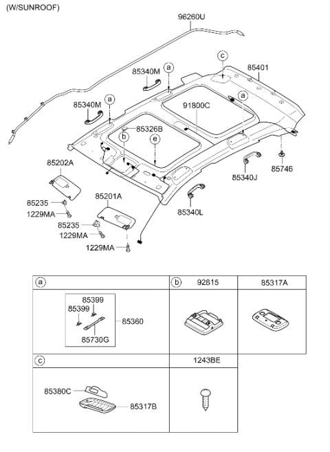 2012 Hyundai Tucson Sunvisor & Head Lining Diagram 2
