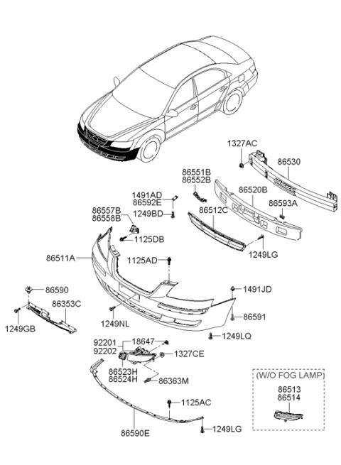 2007 Hyundai Sonata Front Bumper Cover Diagram for 86511-3K001