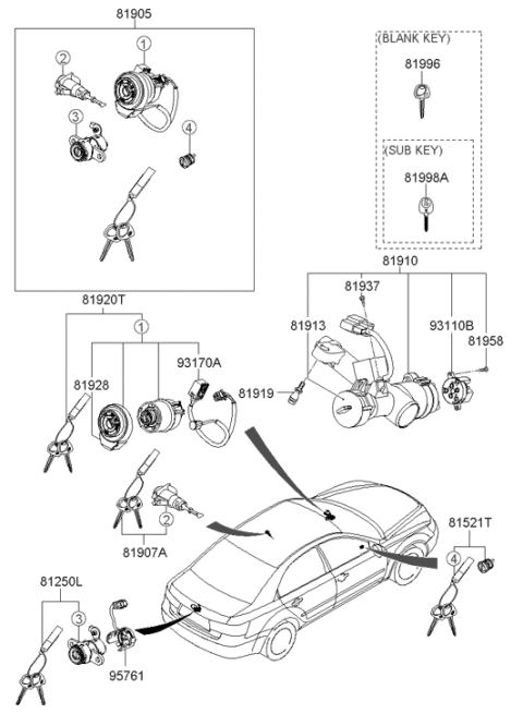 2007 Hyundai Sonata Steering & Ignition Lock Cylinder Assembly Diagram for 81920-3KA10