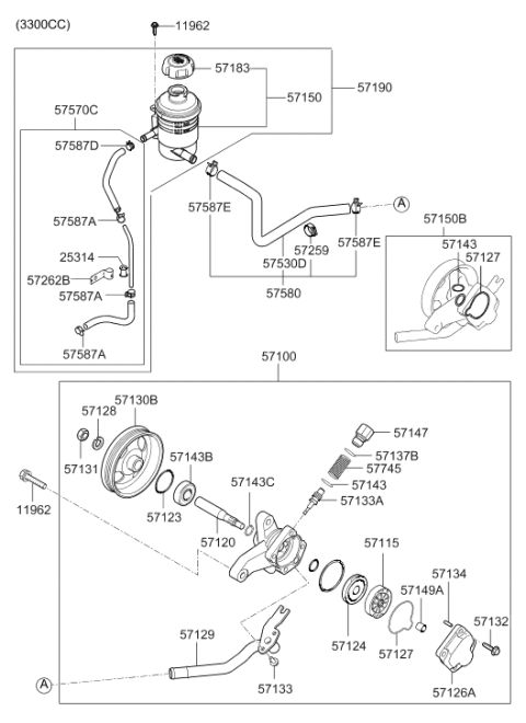 2007 Hyundai Sonata Seal Kit-Power Steering Oil Pump Diagram for 57150-3BA20