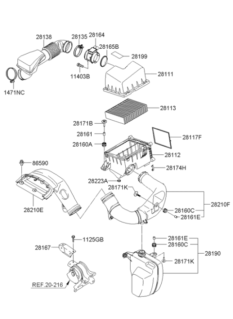 2007 Hyundai Sonata Duct-Air "A" Diagram for 28210-3K200