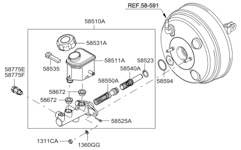 2007 Hyundai Sonata Brake Master Cylinder Assembly Diagram for 58510-3K000