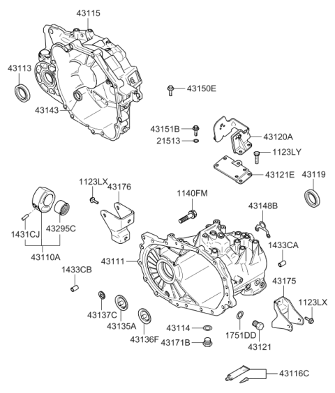 2007 Hyundai Sonata Roll Support Bracket Front Diagram for 43175-24000