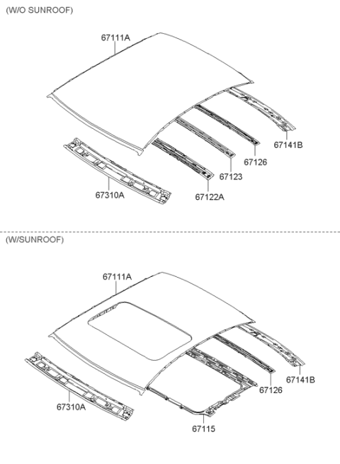 2007 Hyundai Sonata Roof Panel Diagram for 67111-0A030