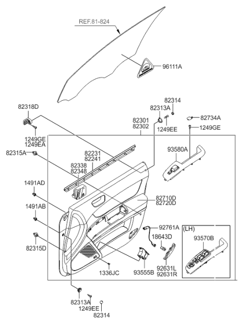 2007 Hyundai Sonata Front Door Armrest Assembly Right Diagram for 82360-3K010-CH