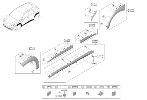 2023 Hyundai Kona Electric Garnish Assembly Quarter Side Right Hand Diagram for 87742-K4500-C5G