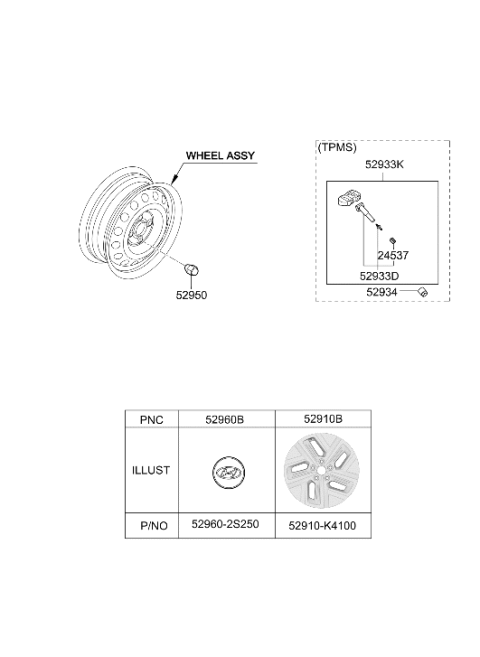 2022 Hyundai Kona Electric Aluminium Wheel Assembly Diagram for 52910-K4100