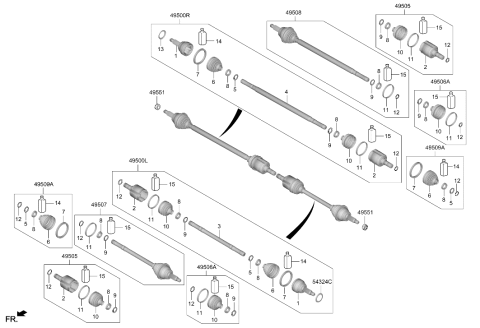 2022 Hyundai Kona Electric Shaft Assembly Drive Left Hand Diagram for 49500-K4000