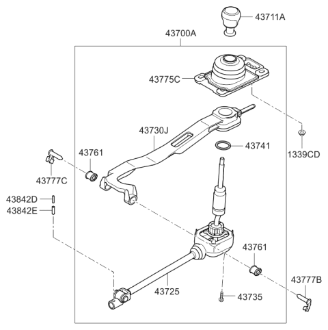 2013 Hyundai Genesis Coupe Gearshift Lever Knob Diagram for 43711-2M600