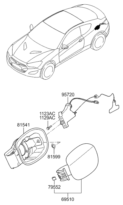 2013 Hyundai Genesis Coupe Fuel Filler Door Assembly Diagram for 69510-2M000