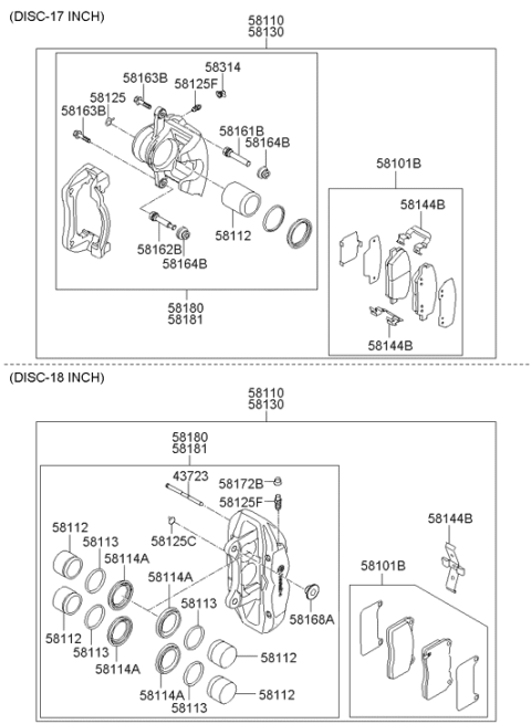 2015 Hyundai Genesis Coupe Front Brake Caliper Kit Right Hand Diagram for 58190-2MA10
