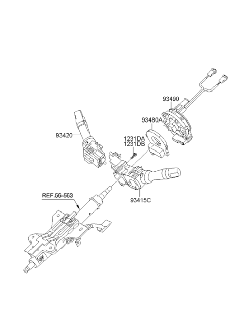 2012 Hyundai Genesis Coupe Lighting & Turn Signal Switch Assembly Diagram for 93410-2M801