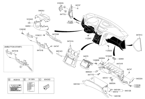 2013 Hyundai Genesis Coupe Switch Assembly Button Start Diagram for 95450-2M200