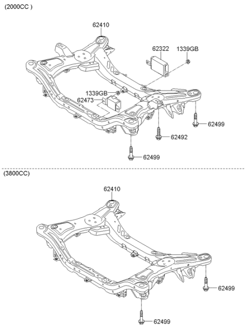 2014 Hyundai Genesis Coupe Front Crossmember Assembly Diagram for 62410-2M010