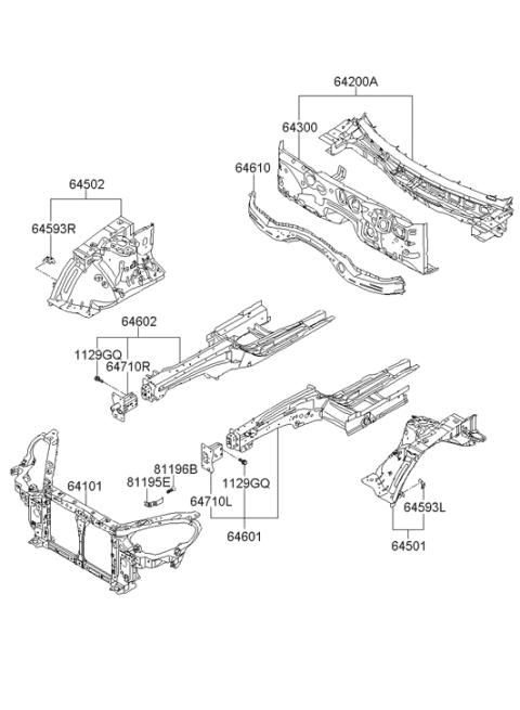2013 Hyundai Genesis Coupe Front End Module Carrier Assembly Diagram for 64101-2M500