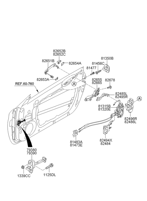 2016 Hyundai Genesis Coupe Exterior Door Handle Assembly Diagram for 82651-2M210-YU5