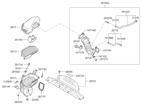 2015 Hyundai Genesis Coupe Hose Clamp Diagram for 14711-54006-B