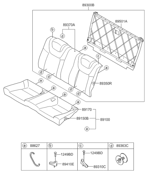 2014 Hyundai Genesis Coupe Rear Seat Cushion Assembly Diagram for 89100-2M250-NR3