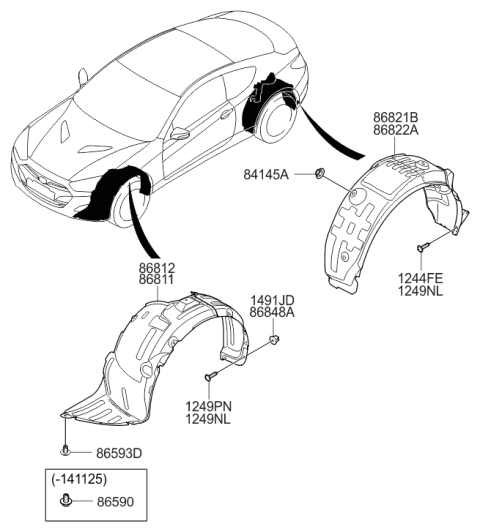 2013 Hyundai Genesis Coupe Left Front Wheel Guard Assembly Diagram for 86811-2M500