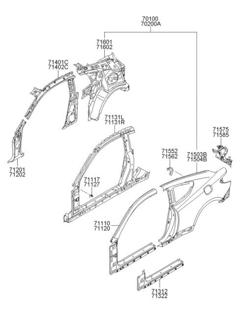 2015 Hyundai Genesis Coupe Bracket Assembly-Fender Mounting,LH Diagram for 71117-2M000