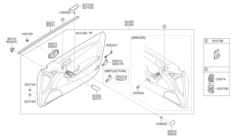 2016 Hyundai Genesis Coupe Left Interior Door Handle Assembly Diagram for 82610-2M520-K5