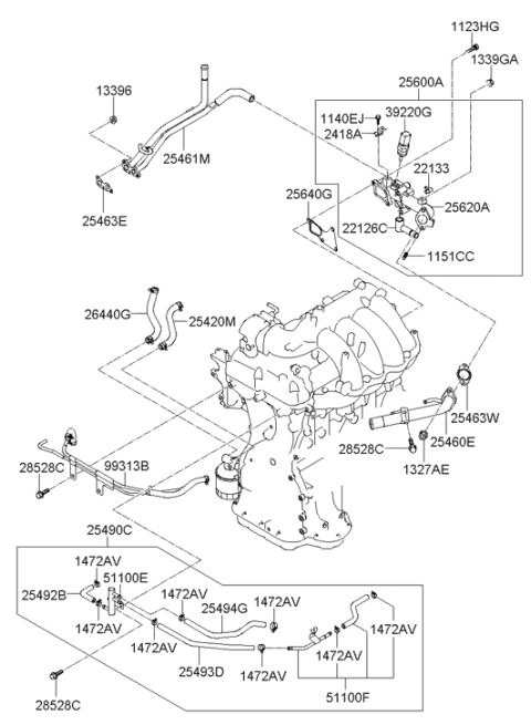 2013 Hyundai Genesis Coupe Coolant Pipe & Hose Diagram 2
