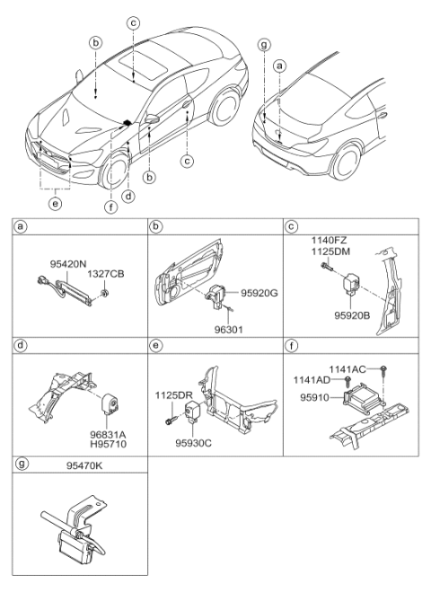 2015 Hyundai Genesis Coupe Air Bag Control Module Assembly Diagram for 95910-2M250