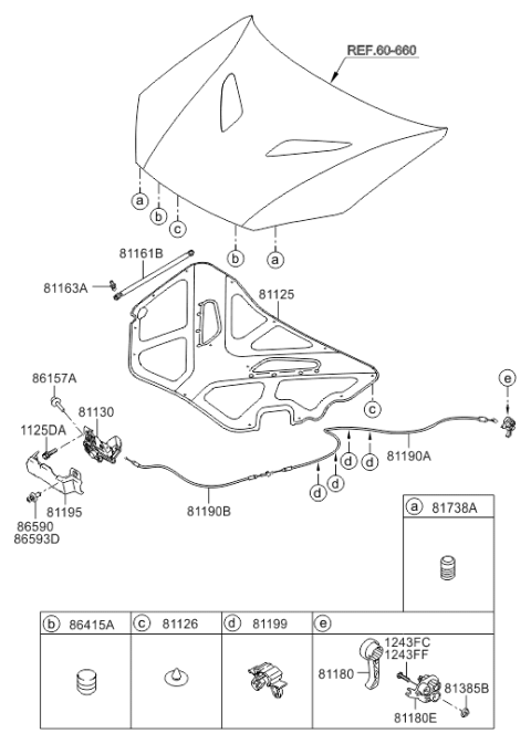 2014 Hyundai Genesis Coupe Hood Latch Release Cable Assembly Diagram for 81190-2M500