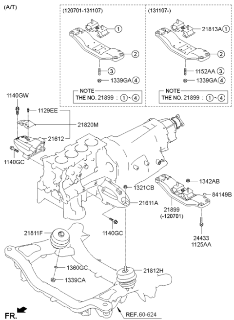 2014 Hyundai Genesis Coupe Transmission Mounting Bracket,Rear Diagram for 21850-2M400