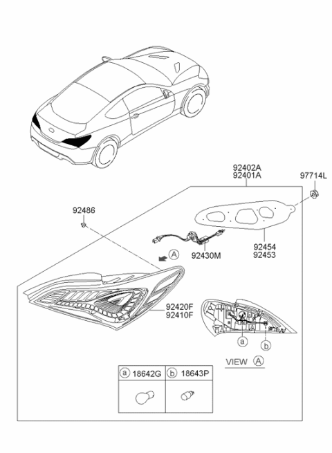 2016 Hyundai Genesis Coupe Lamp Holder And Wiring Assembly Diagram for 92430-2M550
