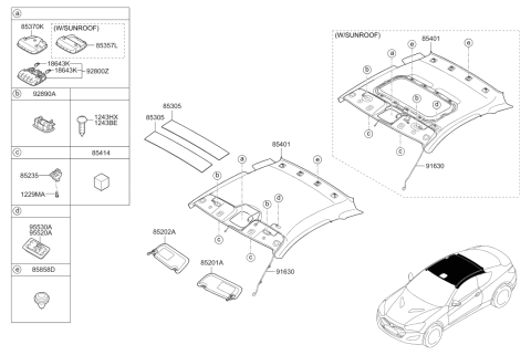 2016 Hyundai Genesis Coupe Sun Visor Assembly Right Diagram for 85202-2M120-9P