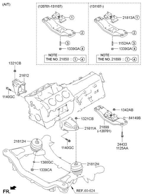 2015 Hyundai Genesis Coupe Transmission Mounting Bracket,Rear Diagram for 21850-2M200