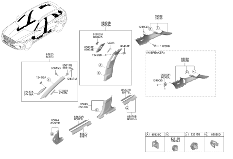 2022 Hyundai Genesis GV70 Trim Assembly Center Pillar Upper Left Hand Diagram for 85830-DS000-OCW