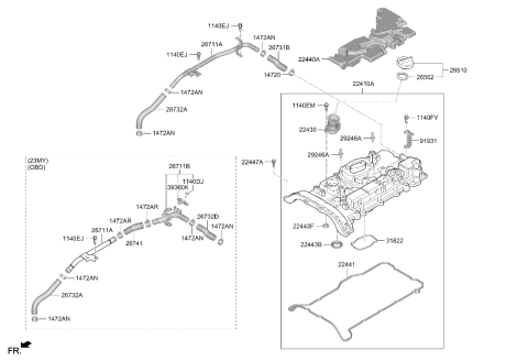 2022 Hyundai Genesis GV70 Gasket-Center Bolt Diagram for 22443-2T000