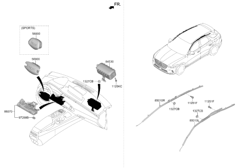 2023 Hyundai Genesis GV70 Right Hand Curtain Air Bag Module Diagram for 80420-AR000